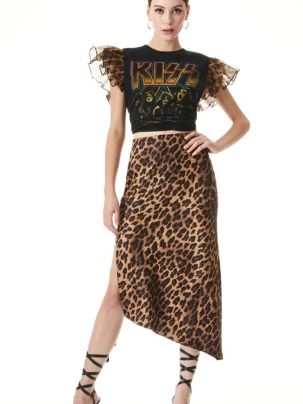 Alice + Olivia Maeve Asymmetrical Slip Skirt in Spotted Leopard - Picture 4 of 11